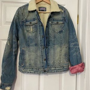 Polo Jeans Co Ralph Lauren XS  distressed & Sherpa lined jacket .